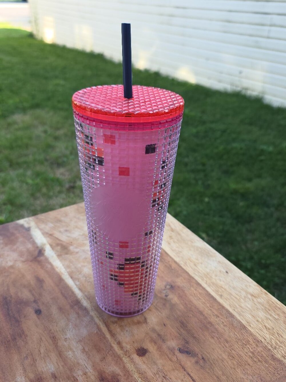 Starbucks Pink Pixelated Grid Cold Cup Tumbler